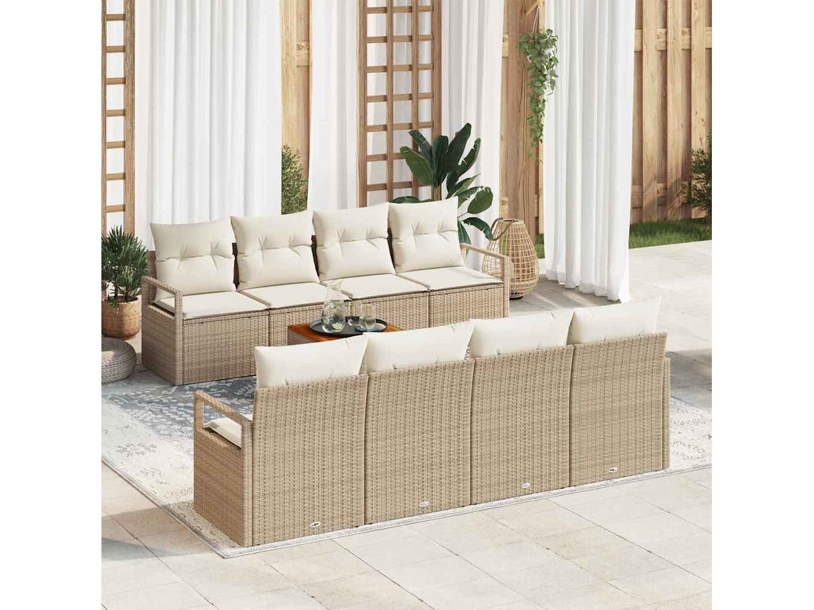 Vidaxl Conjunto De Sofá De Jardim 9 Unid. Bege Vime Pe