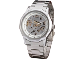 Relógio masculino automático mecânico elegante, resistente à água, branco.