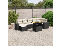 Vidaxl 8 Pcs Conjunto Sofás De Jardim Com Almofadões Vime Pe Preto