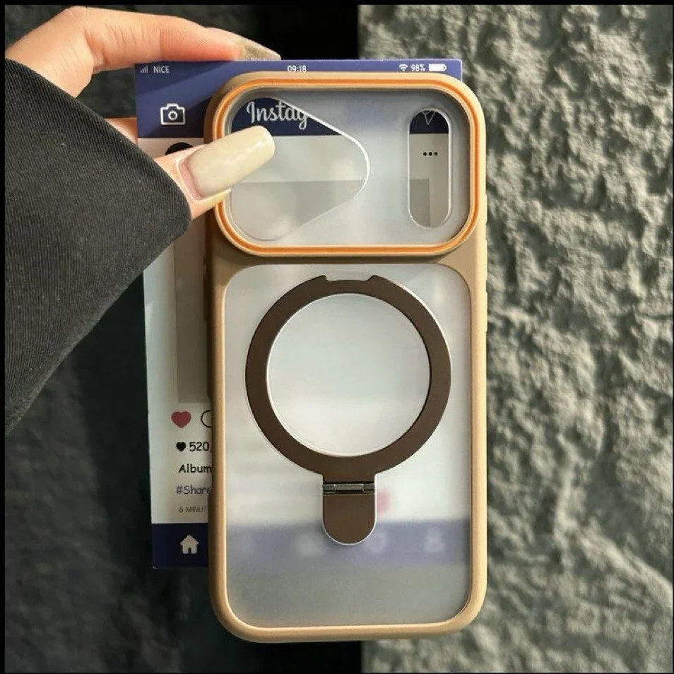 Capa Para Celular Com Suporte Magnético Dobrável Em Metal Magsafe (iphone 13 Pro Dourado)
