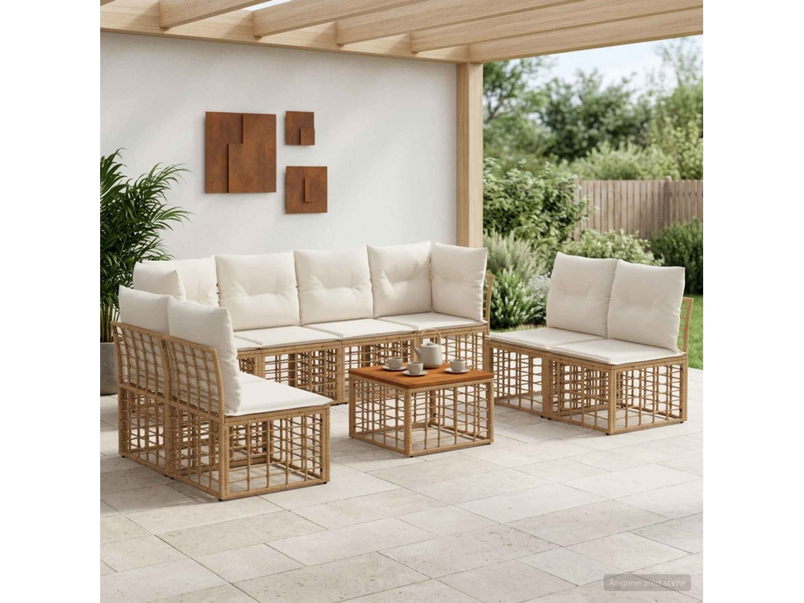 Vidaxl Conjunto De Sofás Para Exterior 9 Unid. Natural E Branco Creme