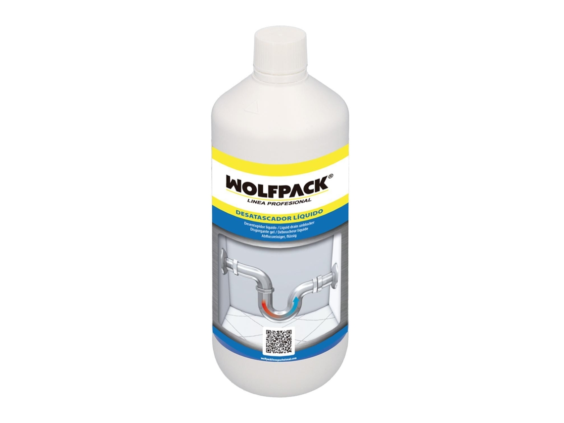 Desatascador Liquido Profesional 1 Litro. Gel Eliminador De Atascos, Desatasdaor Tuberias, Desatascador Pelos Tuberias Wolfpack Linea Profesional