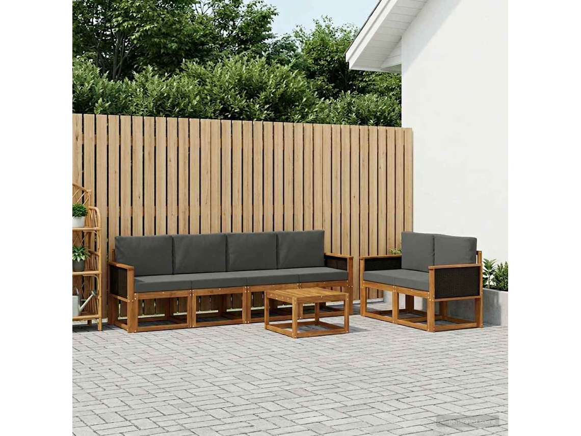 Vidaxl Conjunto De Sofás Para Exterior 6 Unid. Natural E Antracite