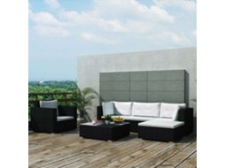 Vidaxl 6 Pcs Conjunto Lounge De Jardim C/ Almofadões Vime Pe Preto