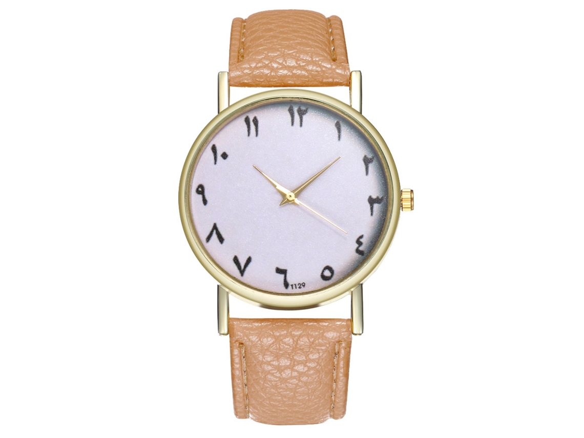 Relógio de pulso analógico Zhoulianfa Quartz com design simples, pulseira de PU e mostrador redondo (bege)