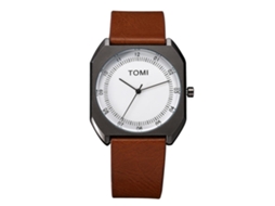 Reloj Hombre Estilo Simple Correa Pu Analógico Cuarzo Tomi Marrón Oscuro Negro