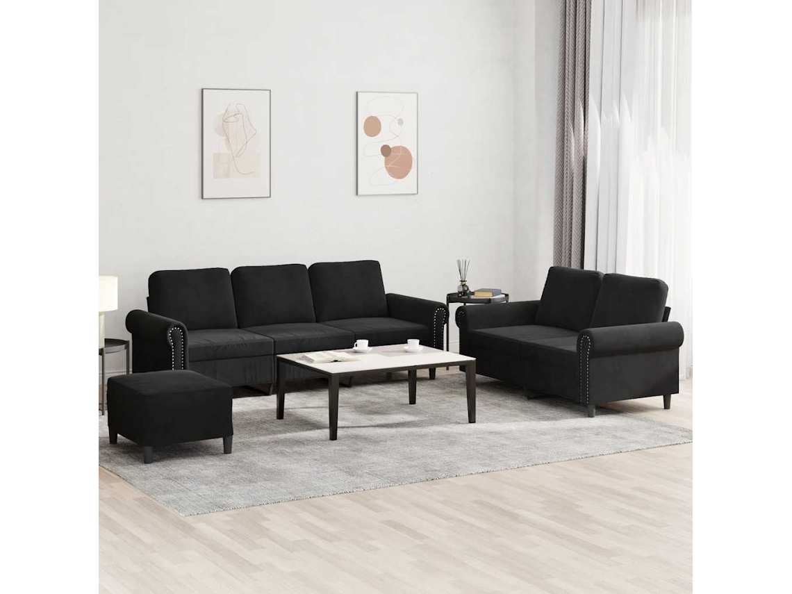 Vidaxl 3 Pcs Conjunto De Sofás Com Almofadões Veludo Preto