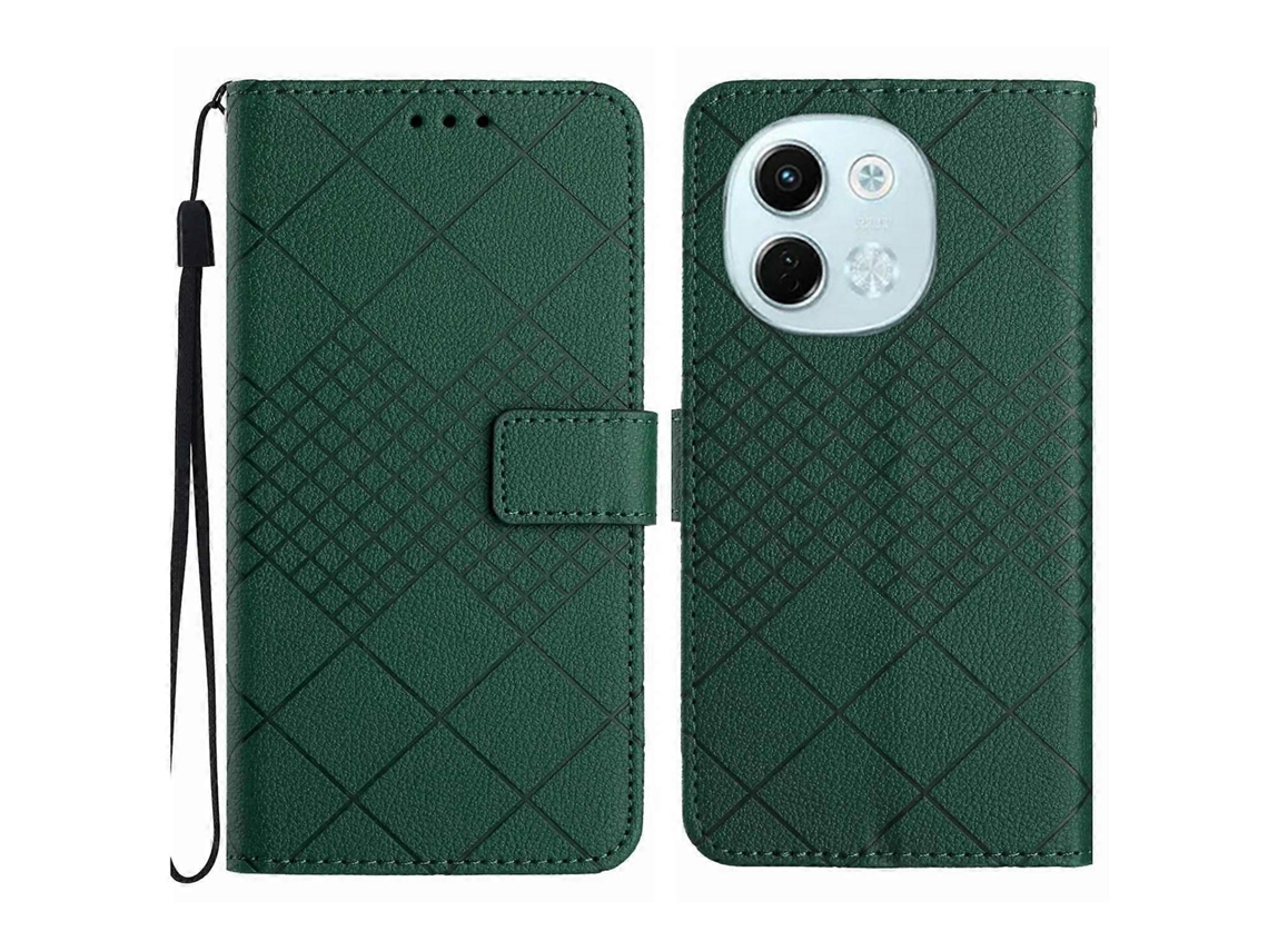 Capa De Couro Com Textura De Grade Rômbica Para Celular