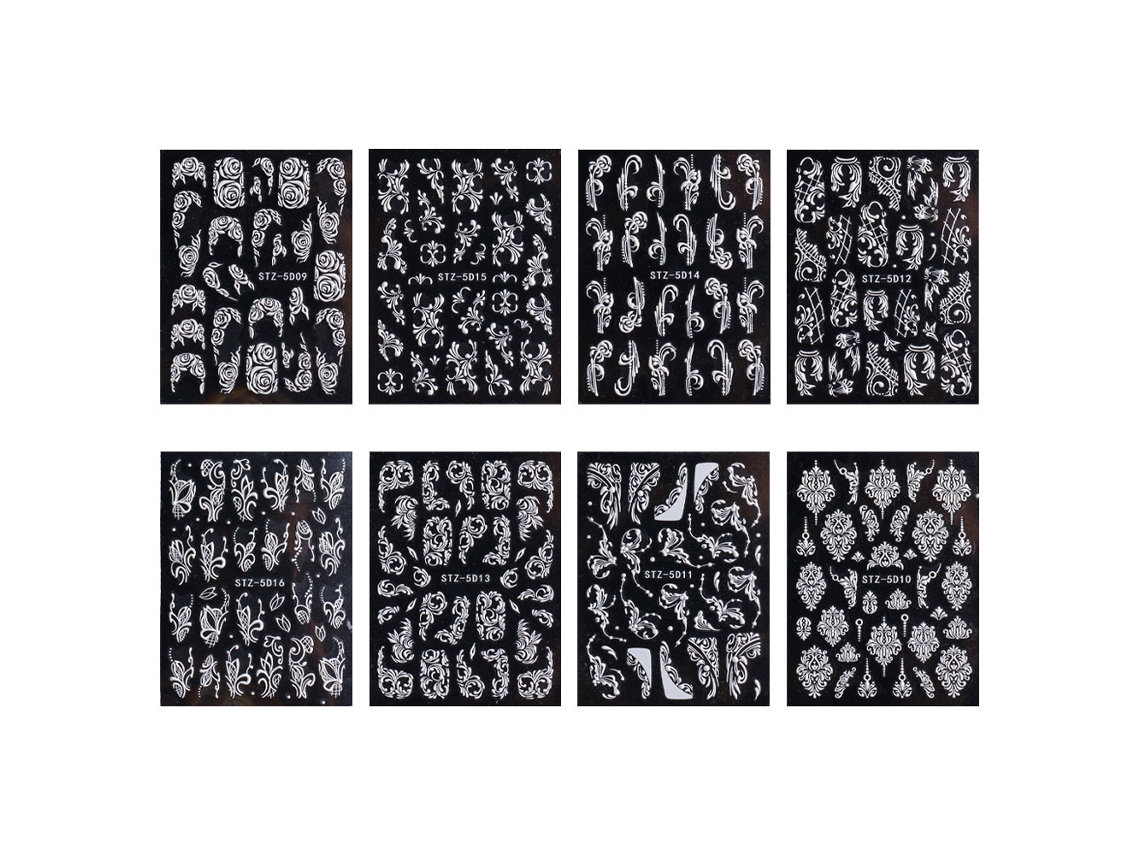 Adesivos para Unhas 5D em Relevo 8 Folhas Auto-Adesivos Decoração para Unhas NEVEANCE