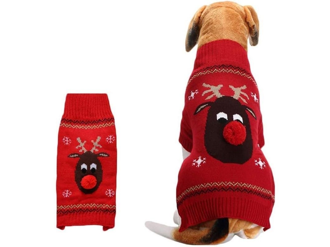 Suéter Navideño Para Perros Y Gatos Con Rena Nariz Roja 3d Suave Acrílico Tallas Xs