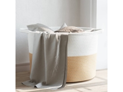 Vidaxl Cesto De Arrumação Ø55x36 Cm Algodão Bege E Branco