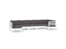 Conjunto de 7 Lounge de Jardim com Almofadões Pinho Branco MAISON EXCLUSIVE