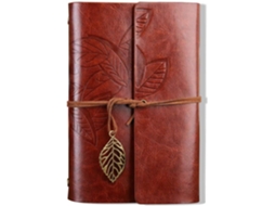Caderno De Anotações Com Capa De Couro Pu E Pingentes De Folhas Retrô, Ideal Para Escrita E Como Presente, Marrom, A7, 5 Polegadas