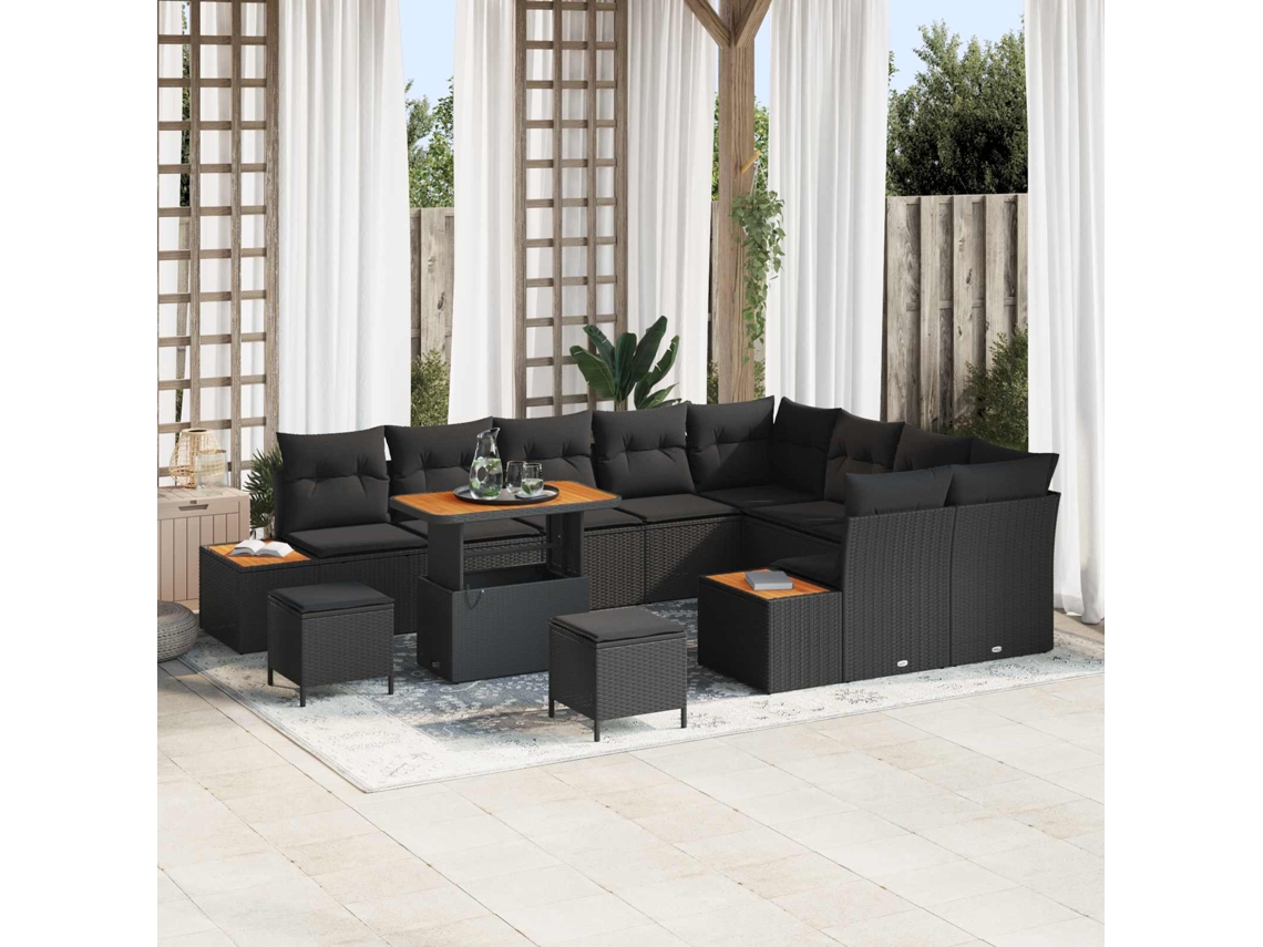 Vidaxl Conjunto De Sofá De Jardim 12 Unid. 11-número De Lugares Preto