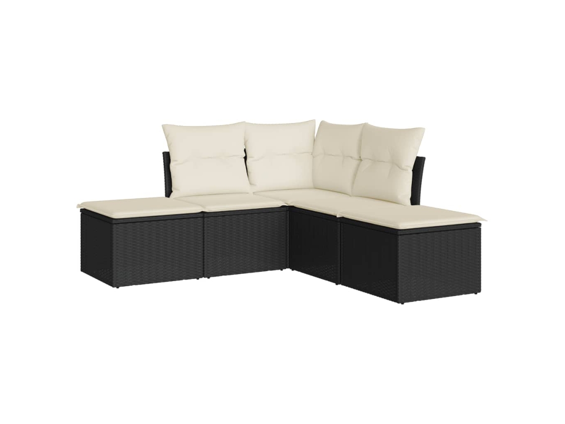 Conjunto 5 Sofás de Jardim com Almofadões VIDAXL Vime Pe Preto