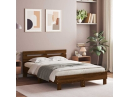 Vidaxl Estrutura Cama Cabeceira/luzes Led 135x190 Cm Carvalho Castanho