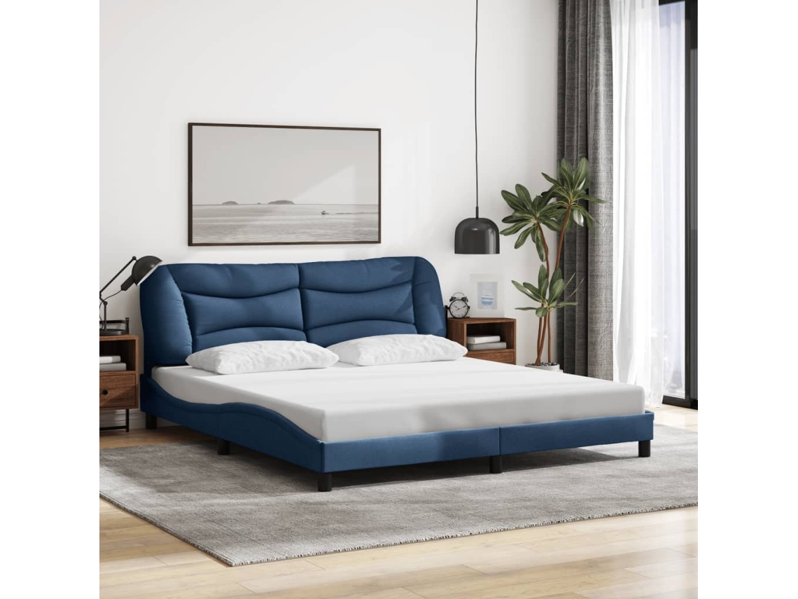Cama De Casal | Cama De Adulto | Estrutura De Cama Sem Colchão 180x200 Cm Tecido Azul Wsd898214