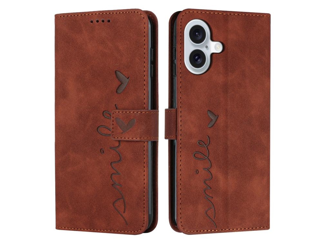 Capa Para Iphone 17 Em Couro Com Relevo De Coração E Alça Longa.