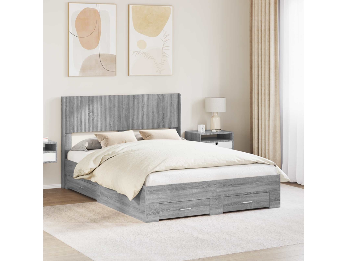 Vidaxl Estrutura De Cama Com Armazenamento E Cabeceira Sonoma Cinzento