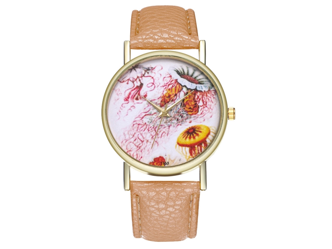 Reloj De Cuarzo Casual Para Hombres Y Mujeres Con Correa De Cuero Pu Beige