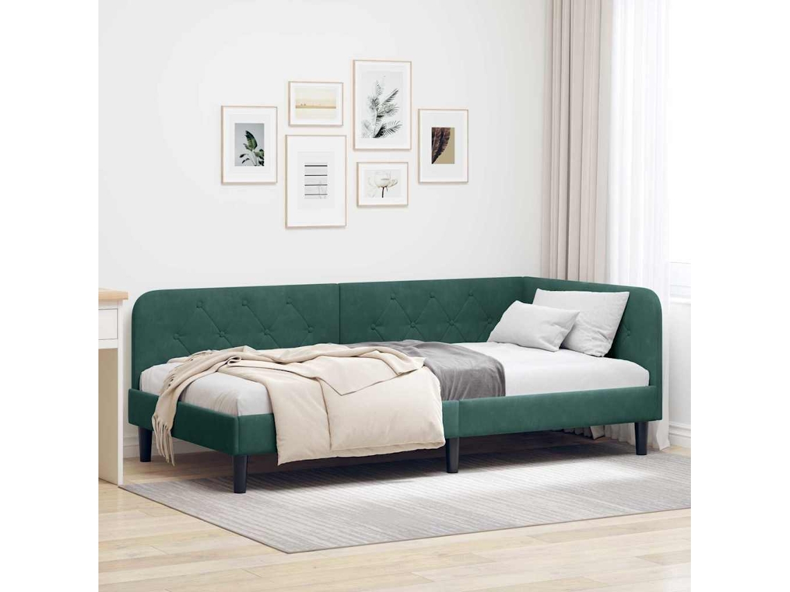 Vidaxl Estrutura De Cama De Canto Verde Escuro 90 X 200 Cm Veludo