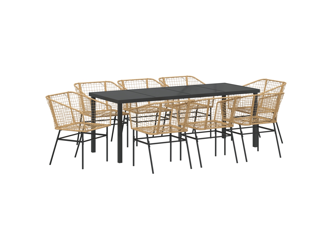 Conjunto 9 Conjunto De Jantar Para Jardim Vidaxl Castanho Vime Pe (200 X 80 X 73 Cm)