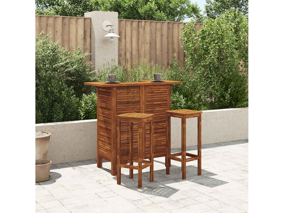 Vidaxl Conjunto Mesa E Cadeiras De Bar 3 Pcs Madeira De Acácia Maciça