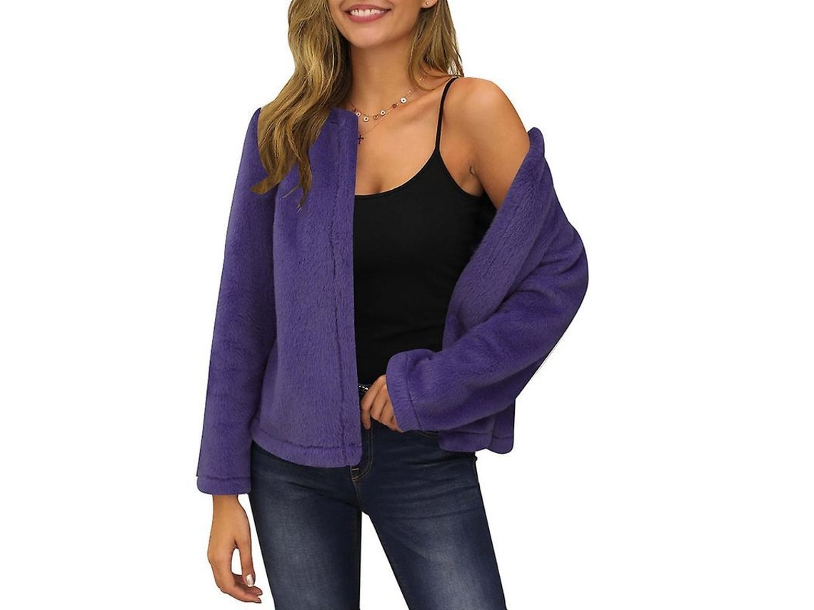Cardigã de Pelúcia de Manga Longa para Mulher Inverno Primavera Casaco Casual de Lã Novo B