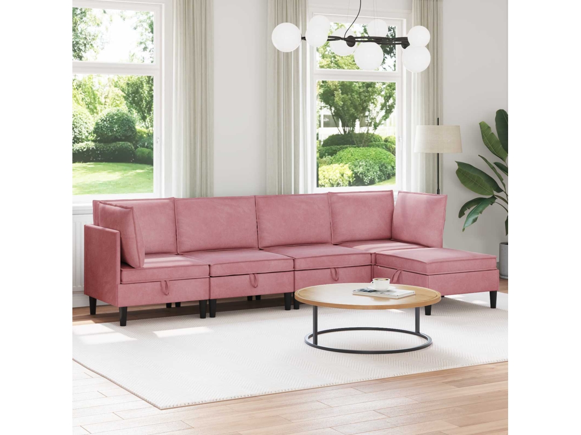 Vidaxl Conjunto De Móveis Para Sala De Estar 5 Unid. Rosa Veludo
