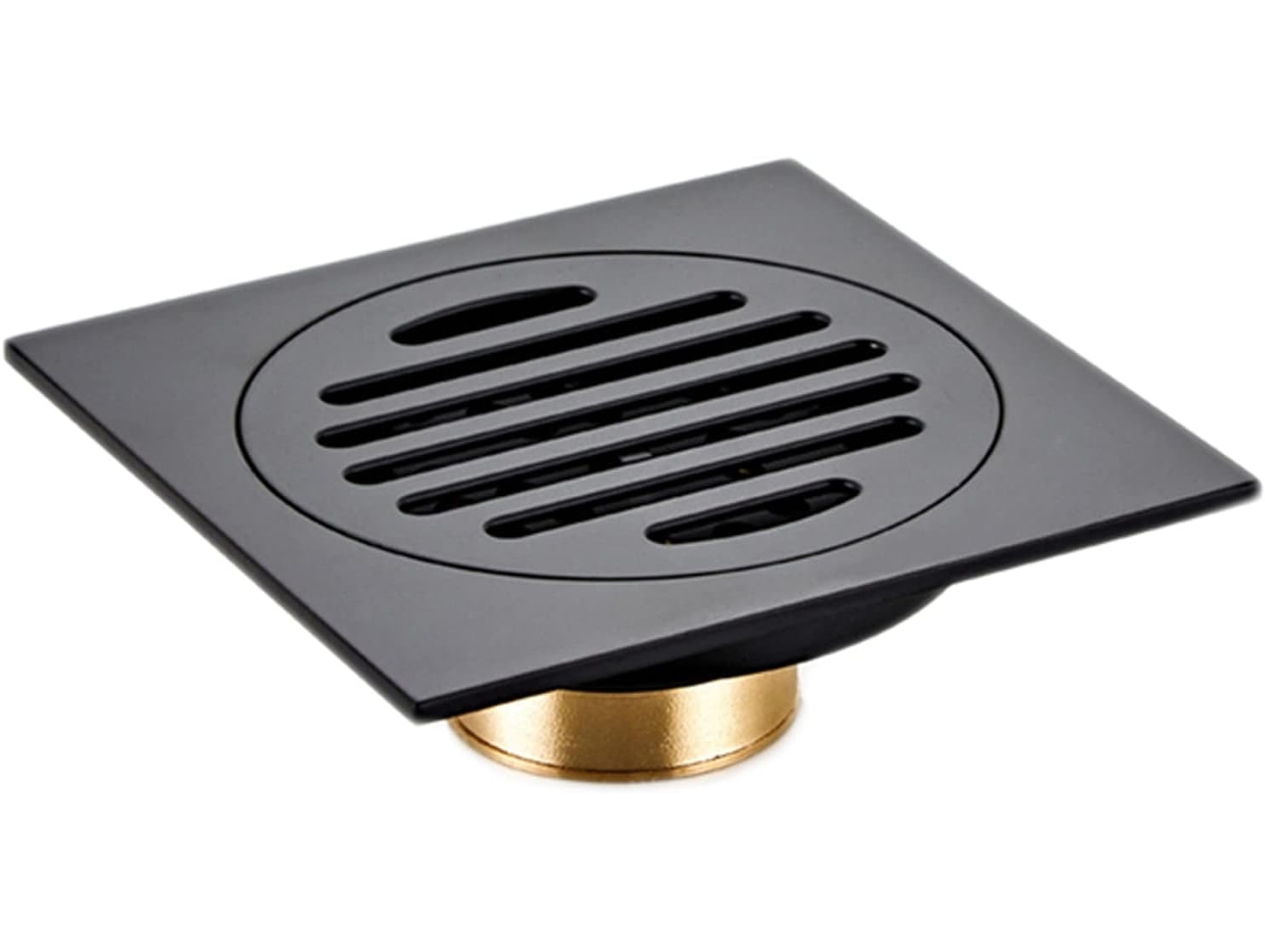 Ralo De Piso Para Banheiro, 1 Peça, Latão Preto, Ralo Linear Quadrado De 4 Polegadas Para Chuveiro, Ralo Para Chuveiro