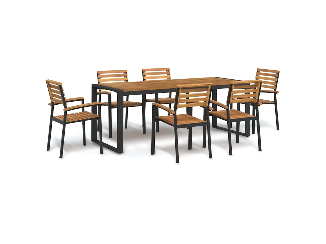 Vidaxl Conj. Jantar P/ Jardim 7 Pcs Madeira De Acácia Maciça E Metal