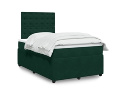 Vidaxl Cama Boxspring Com Colchão 120x190 Cm Veludo Verde-escuro