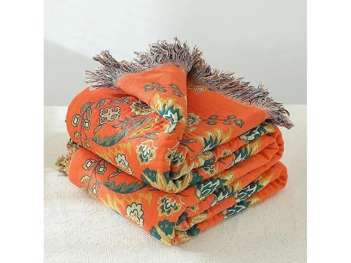 Manta De Linho 100% Algodão Floral Estilo Japonês Antipilling Portátil Para Picnic Viagem Casa Hotel Laranja