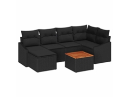 Conjunto de sofá de jardim 7 peças Preto Vime Pe MAISON EXCLUSIVE