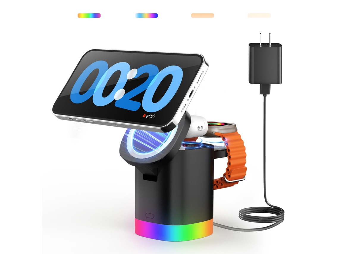 Suporte De Carregador 3 Em 1 Para Magsafe: Estação De Carregamento Sem Fio Dobrável Com Luzes Noturnas - Base De Carregador Magnético Para I