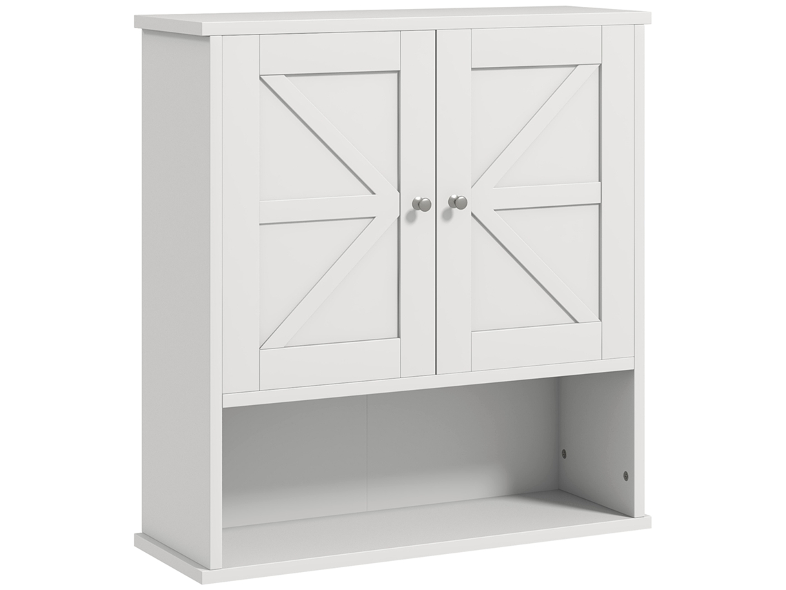Armário De Parede Para Casa De Banho Rústico Com Compartimento Prateleira Ajustável 58x20x61,4 Cm Branco