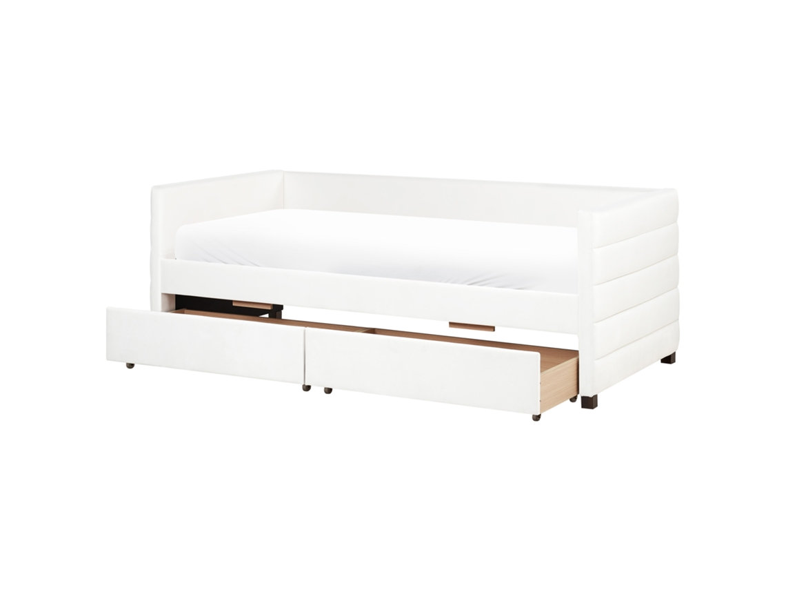 Cama Con Almacenaje Beliani Marray Ii De Terciopelo Blanco 98x214x71