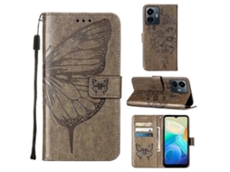 Capa De Couro Flip Com Estampa Global De Borboleta Em Relevo Para Vivo Y77 5g