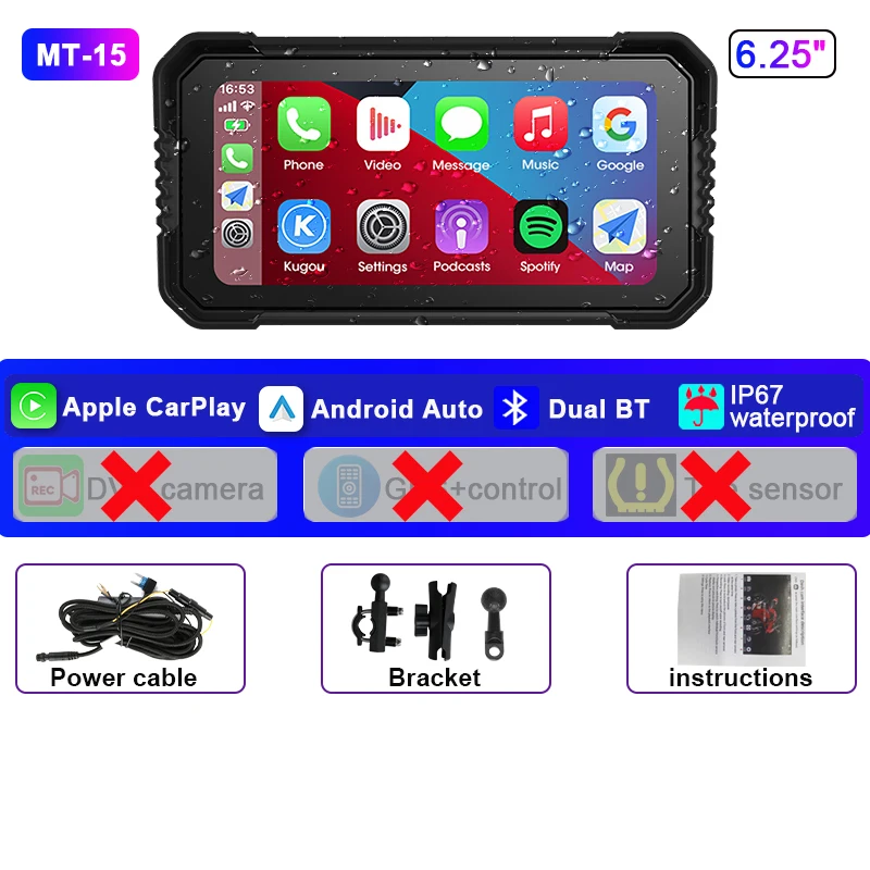(dvr) Câmera Veicular Para Motocicleta De 6,25 Polegadas, À Prova D'água Ip67, Carplay Sem Fio