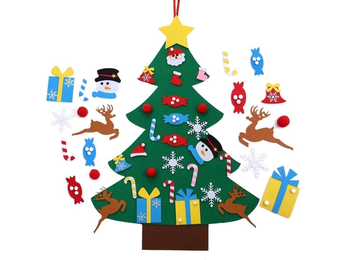 Árvore de Natal em Feltro para Crianças, Decoração de Parede Removível, Conjunto de 26 Peças, Presente, Ergonômico, Uso Diário STELASPLEN