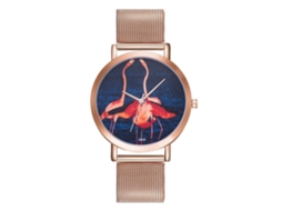 Relógio de pulso masculino de quartzo com pulseira de malha de aço moderna e simples (ouro rosa)