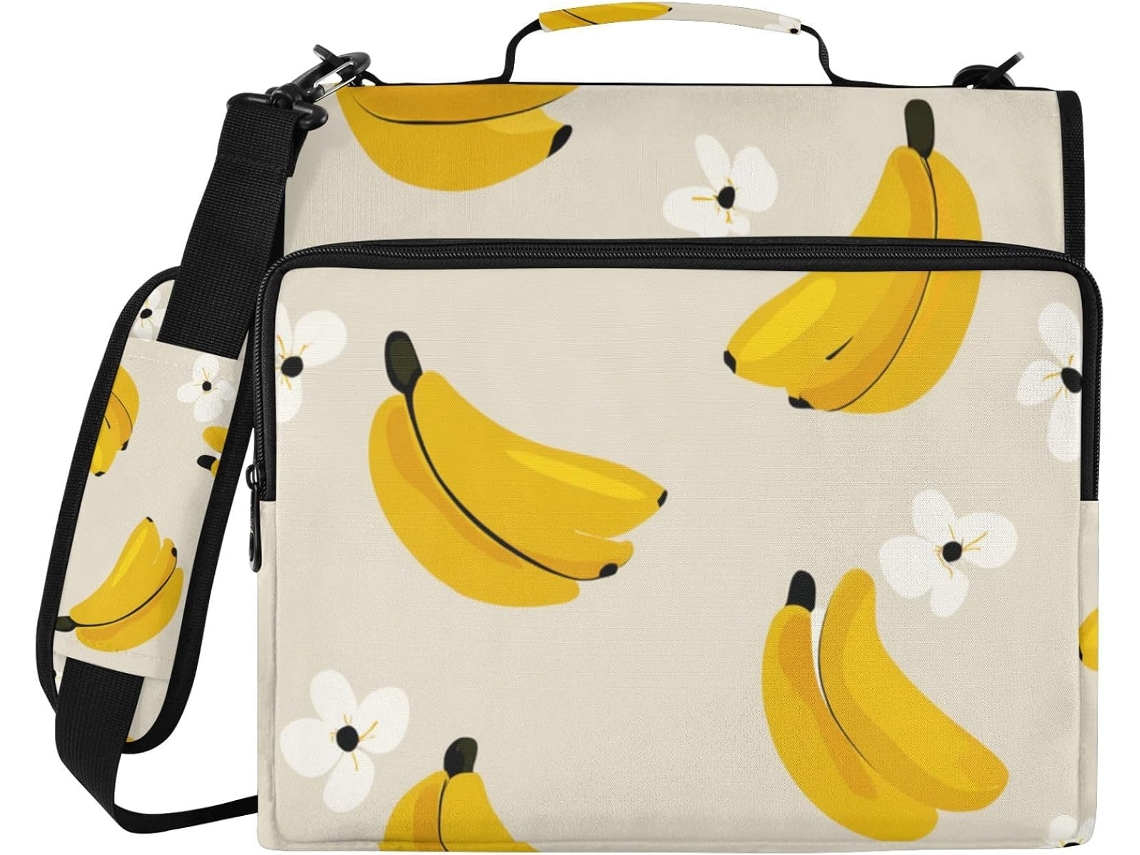 Mochila Escolar Funny Shores Bananas Floral Print 3.8cm com Zíper de 3 Alças, Alça, Bolsa com Zíper e Bolsa