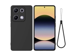 Capa Traseira De Silicone Líquido Com Alça De Mão Preta Para Xiaomi Redmi Note 14s 4g