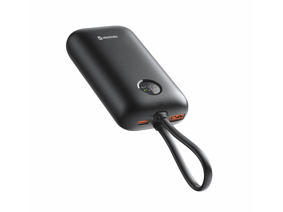 Powerbank SWISSTEN Voltbox 10000 mAh com Cabos Integrados USB-C e Lightning 