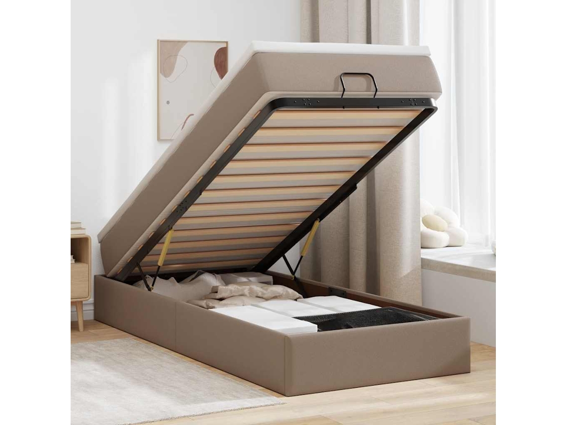 Moldura De Cama Otomano Vidaxl Com Colchão Cappucino Couro Falso