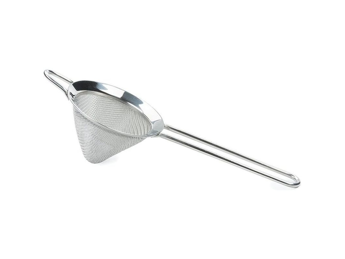 Colador Profesional De Acero Inoxidable 18/8 Para Cócteles Con Malla Cónica Fina Y Gancho Plata 21cm
