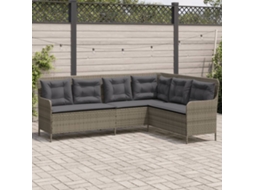 Vidaxl Sofá De Jardim Em Forma De L Com Almofadões Vime Pe Cinzento