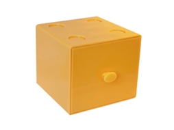 Caixa de armazenamento quadrada empilhável de plástico com gaveta para mesa amarelo leite com marca