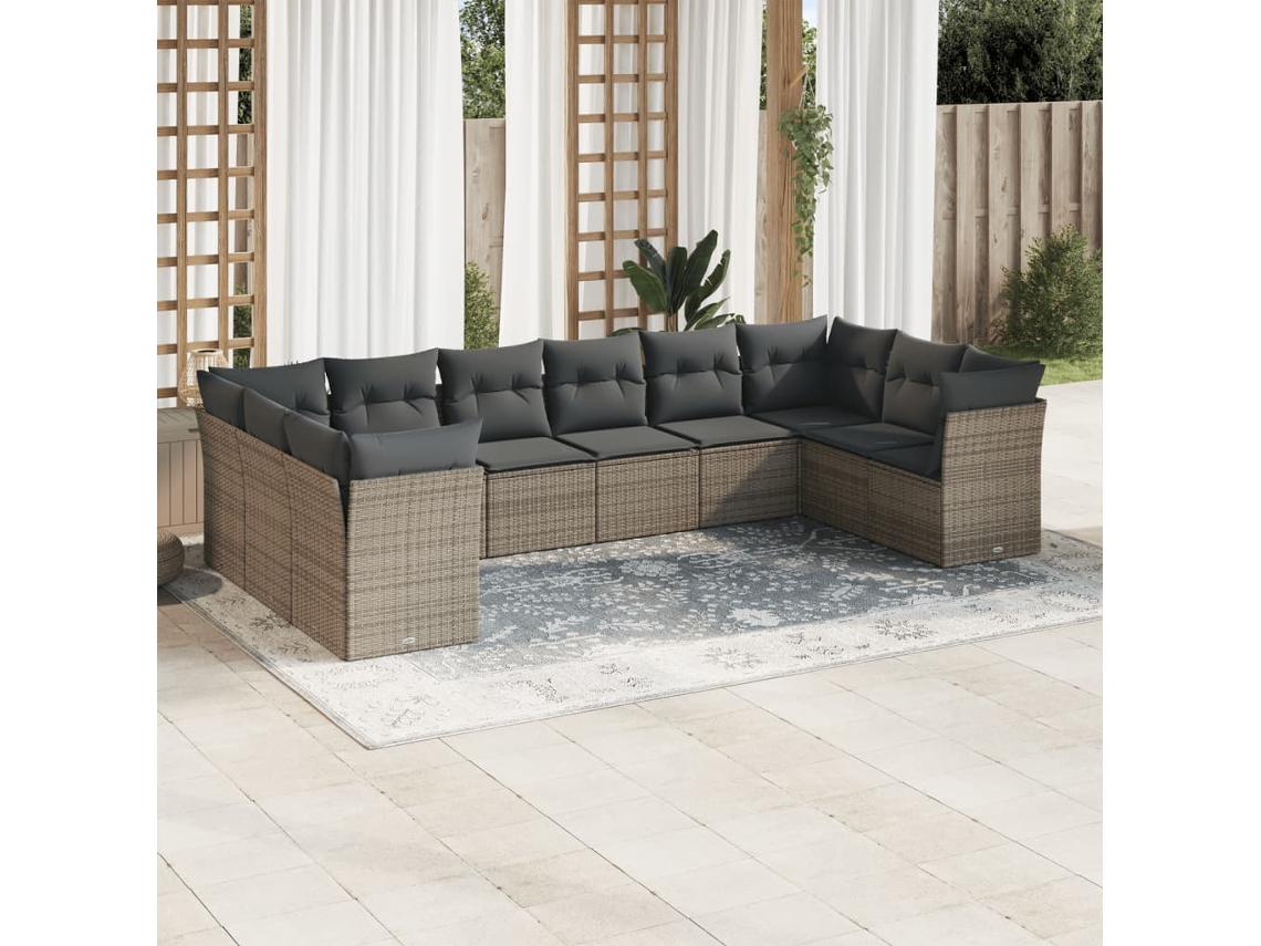 Vidaxl 10 Pcs Conjunto Sofás de Jardim C/ Almofadões Vime Pe Cinzento