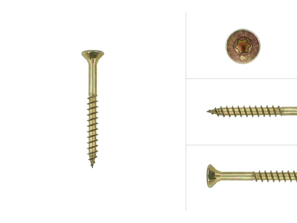 Parafusos para Aglomerado Galvanizados Amarelos 5 X 60 Mm Torx 25 com Ponta Perfurante Caixa 200 Peças WOVAR